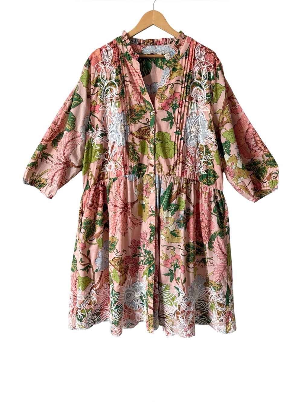 NWOT Soft Surroundings Bellicia Midi Dress 3X Floral Embroidered Cotton Boho